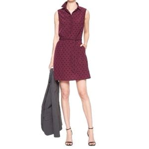 BANANA REPUBLIC Women's Polka Dot Tie-Waist Shirt Dress Burgundy Sz 6P